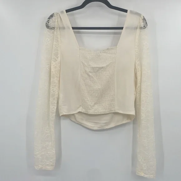 Wild Fable Off White Cropped Long Sleeve Lace Top Size Medium - Picture 5 of 9